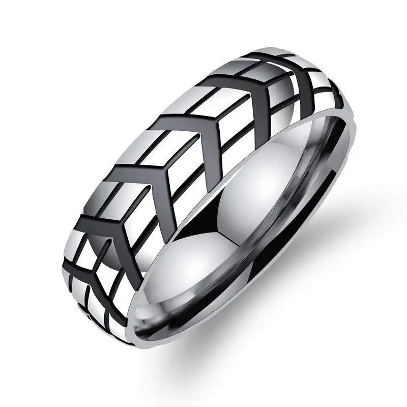 Hemiston Men's Ring Printed on the Tire of Baqi Creative Car Titanium Steel Food Tail for Chaoren Single | Украшения и