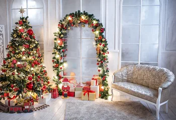 

Vinyl Photography Backdrops Christmas Background Backdrops christmas tree sofa backdrop
