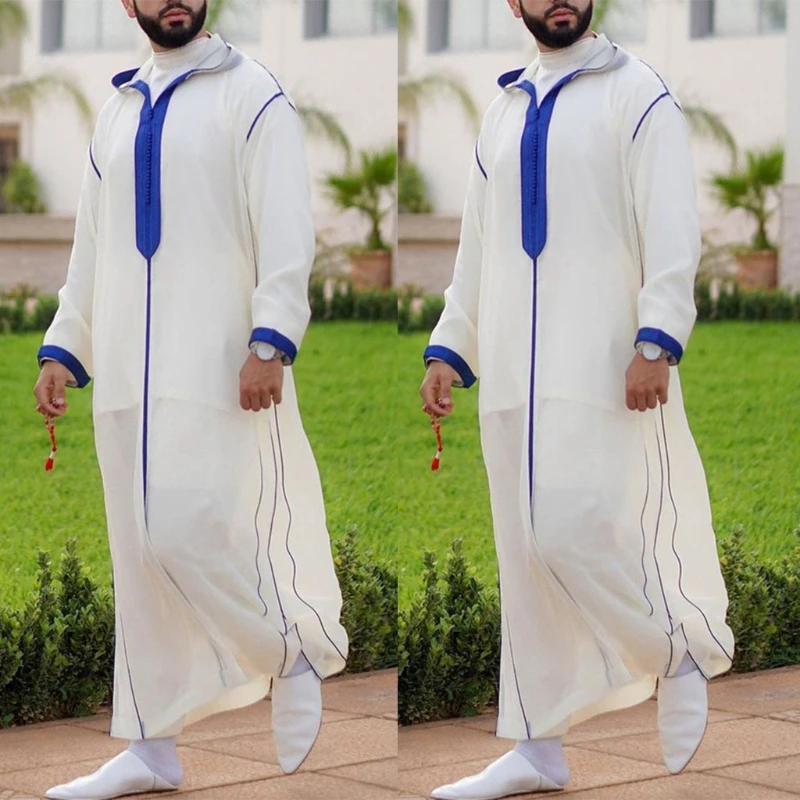 Muslim Jubba Thobe Clothes Men Hoodie Ramadan Robe Kaftan Abaya Dubai
