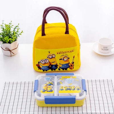 С ложкой вилка мультфильм KT Doraemon Мелодия автомобиль Микки Минни SUS304 Bento коробка фрукты контейнер для еды и обедов - Цвет: design 4 with bag