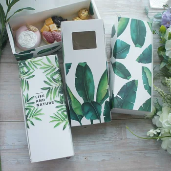

22.5*9*6cm 10pcs Natural Green Leaves Design Paper Box Candy Cookie Chocolate Soap Candle Wedding Birthday Party DIY