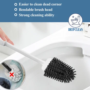 

1PC Silicone Toilet Brush Soft Bristle Wall-mounted Bathroom Toilet Brush Holder Set Clean Tool Durable Thermoplastic Rubber