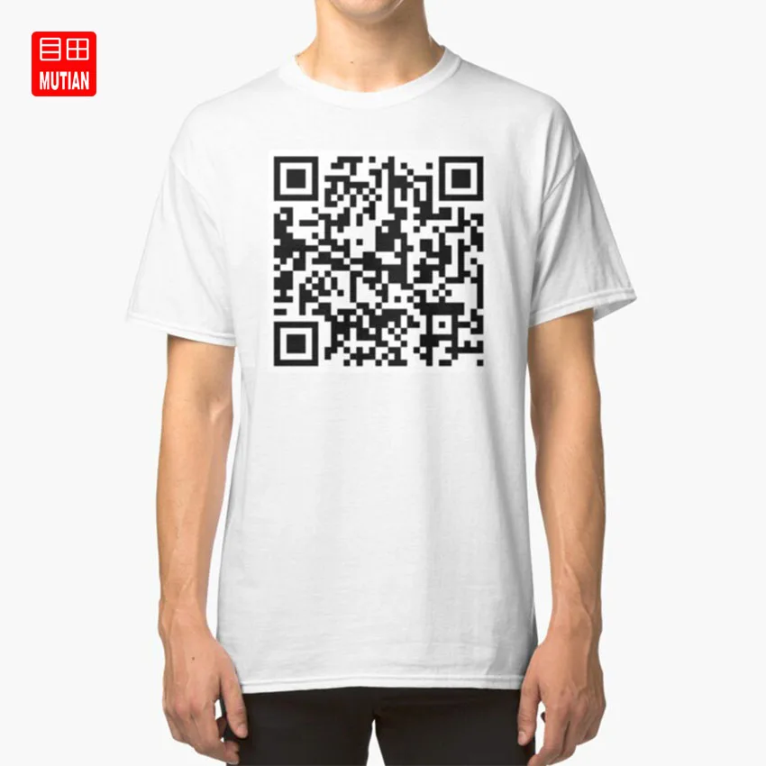 Код на рикролл. Футболка QR-код. Футболка [[QR]]. Майка с QR кодом. Футболки с QR кодом на футболке.