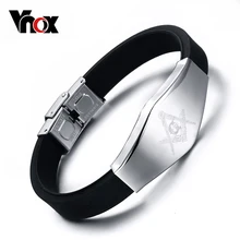 Vnox Masonic Silicone Bracelet Bangle Stainless Steel Adjustable Length Clasp