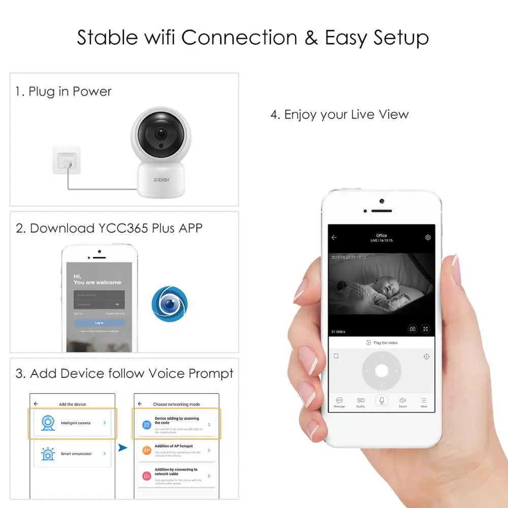 ZOSI HD 1080P wifi IP камера 2MP Детский Монитор автоматическое отслеживание домашней безопасности Wi-Fi Cam PTZ двухсторонняя аудио камера видеонаблюдения CCTV