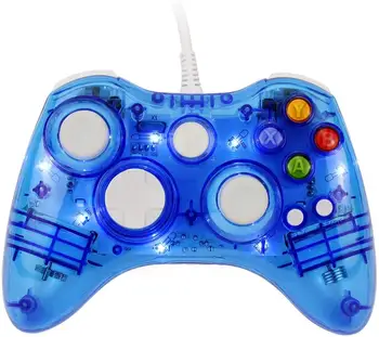 

USB Wired Game Controller Shoulders Buttons Improved Double-Shock Force Feedback Design Transparent Gamepad With Shining LED