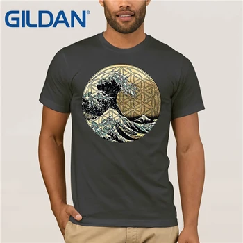 

Flower of life with Kanagawa Japanese The great wave T-shirt O Neck Cotton Tees Tops for Men Tops Vintage Crew Neck