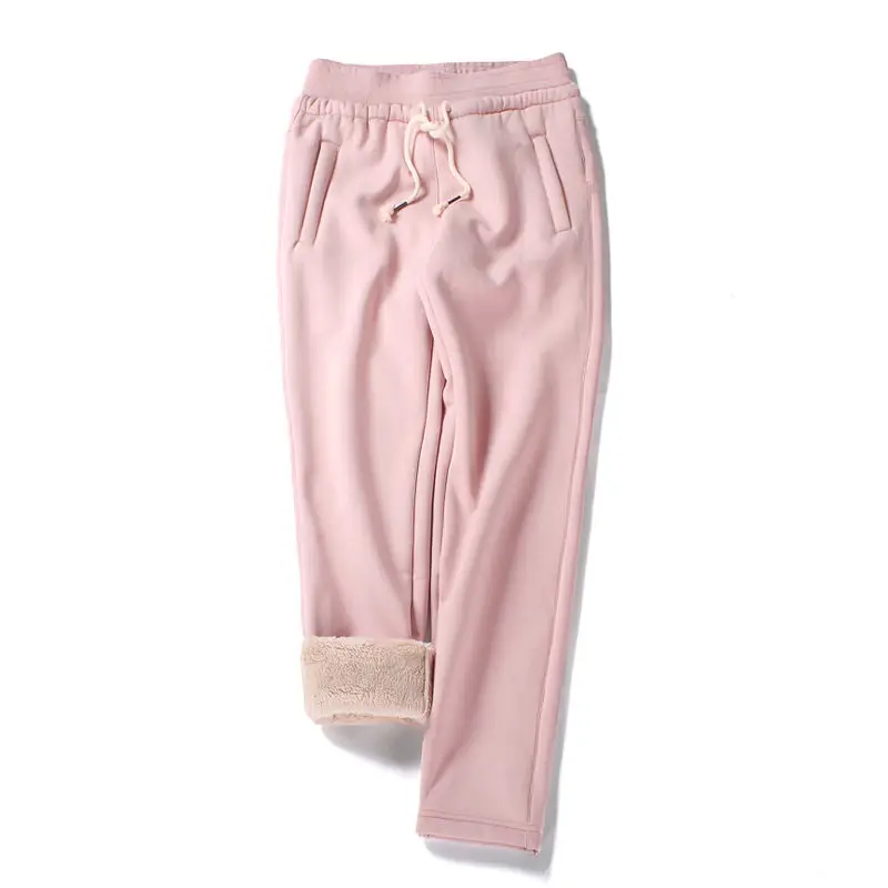 Thick Lambswool Winter Pants Women Lace Up Warm Long Straight Pants Pentalon Femme Fleece Warm Pants Women Ladies Trousers C5925