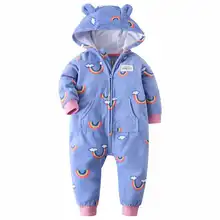 

Baby Long Sleeve Hoolded Romper Boy Girl Winter Clothes Zipper Fleece 6-24M 2021 Newborn Overall Costume