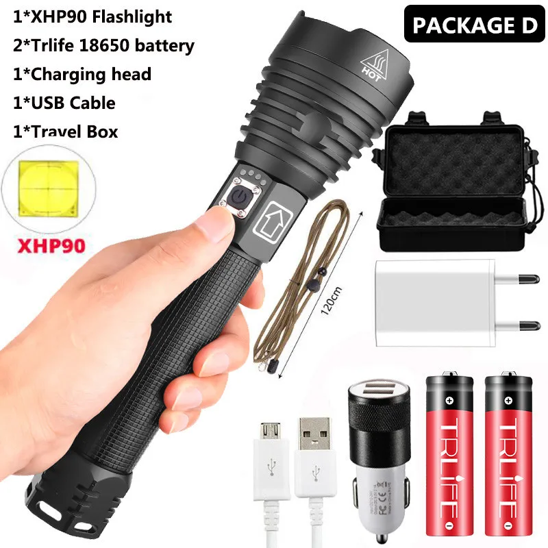 Самый мощный светильник XHP90 светодиодный вспышка светильник USB масштабируемый фонарь 3 режима лампы 18650 26650 Перезаряжаемые Батарея для кемпинга - Испускаемый цвет: Option D