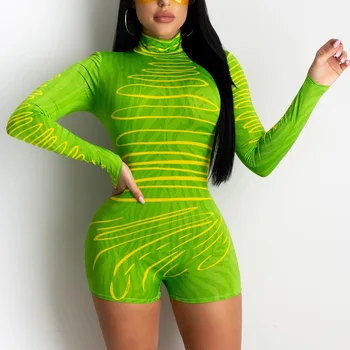 

HAWTHAW autumn fall women clothes long sleeve green soild color fitness slim sportswear slim tracksuit playsuit romper bodysuit