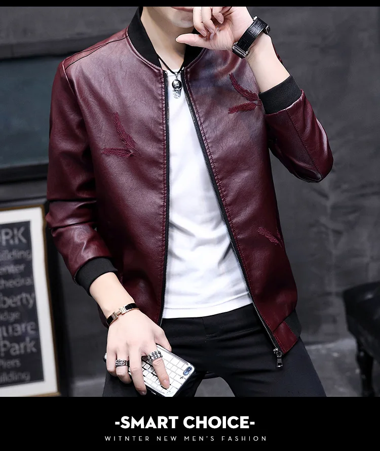 Locomotive Leather Coat Men's Spring And Autumn New Style Korean-style Slim Fit Hong Kong Style Youth Thin Coat Casual Black And