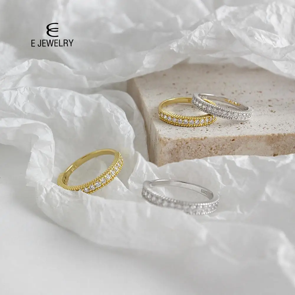 

E Jewelry 925 Sterling silver White Gold and Golden full zirconium fashion elegant round female ring silver ring Jewelry 2019