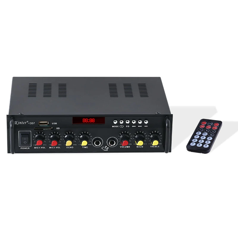 Kinter-007 мини стерео аудио усилитель мощности BT цифровой аудиоприемник слот USB SD MP3 плеер FM радиомикрофон вход дистанционное управление