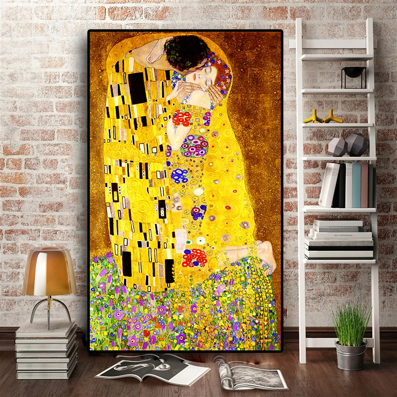 Classic-Artist-Gustav-Klimt-kiss-Abstract-Oil-Painting-on-Canvas-Print-Poster-Modern-Art-Wall-Pictures