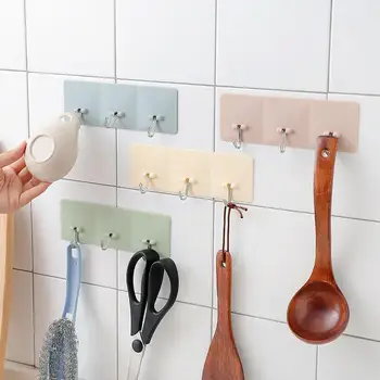 

Creative Strong Hook Without Trace Hook Free Punching Load Bearing 3 Even Hook Kitchen Bathroom Paste Wall Hook