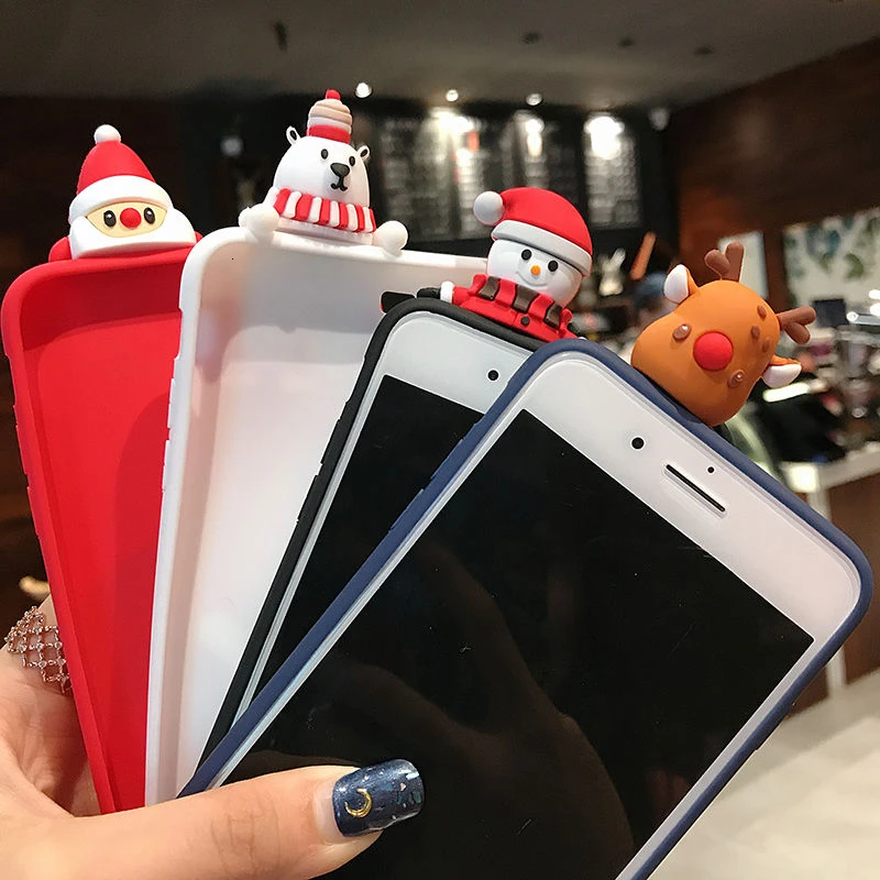 Веселый Рождественский мультяшный чехол для телефона iPhone 11 11Pro Max XR XS X XS Max 7 8 6 6S Plus 3D Снеговик и олень мягкая задняя крышка подарок