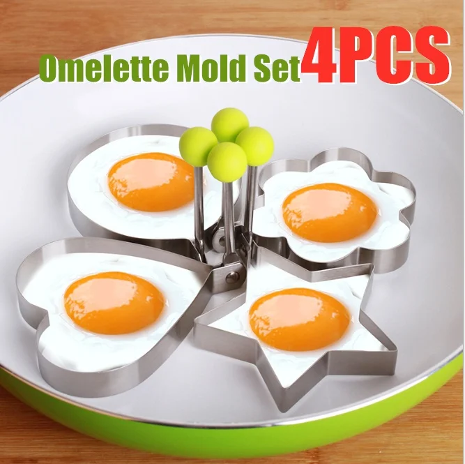 

4PCS Stainless Steel BBQ Fried Egg Shaper Pancake Mould Mold Kitchen Cooking Tools Cake Tools Kitchen Gadgets Cookware