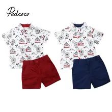 Pudcoco/брендовая одежда для мальчиков официальный детский комплект одежды из 2 предметов, Пляжное платье с короткими рукавами, рубашки топы+ шорты, летняя одежда для маленьких девочек