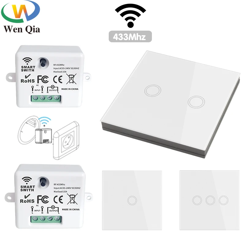 433Mhz Wireless Smart Light Wall Switch with Remote Control Touch Panel Mini Relay Receiver 220V 10A for Home Led Lamp Fan | Обустройство