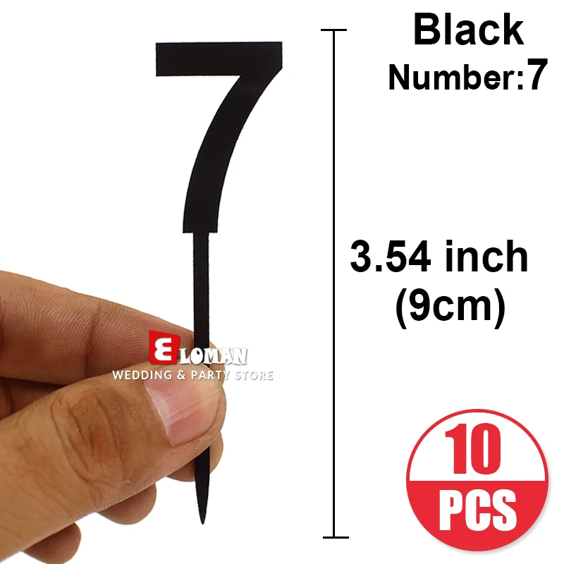 Black-number 7-10pcs С изображением пирожного на день рожденья номер Топпер ELOMAN золотистый Акриловый Торт Топ украшение в виде флага для мальчика и девочки День рождения Свадебные принадлежности - Цвет: Black-number 7-10pcs
