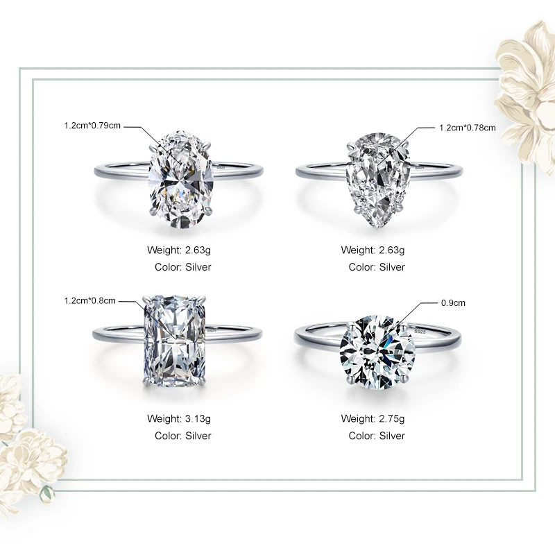 Ailmay 럭셔리 커팅 클리어 CZ 반지 솔리드  클래식 손가락 반지 여성을위한 결혼 약혼 보석 선물