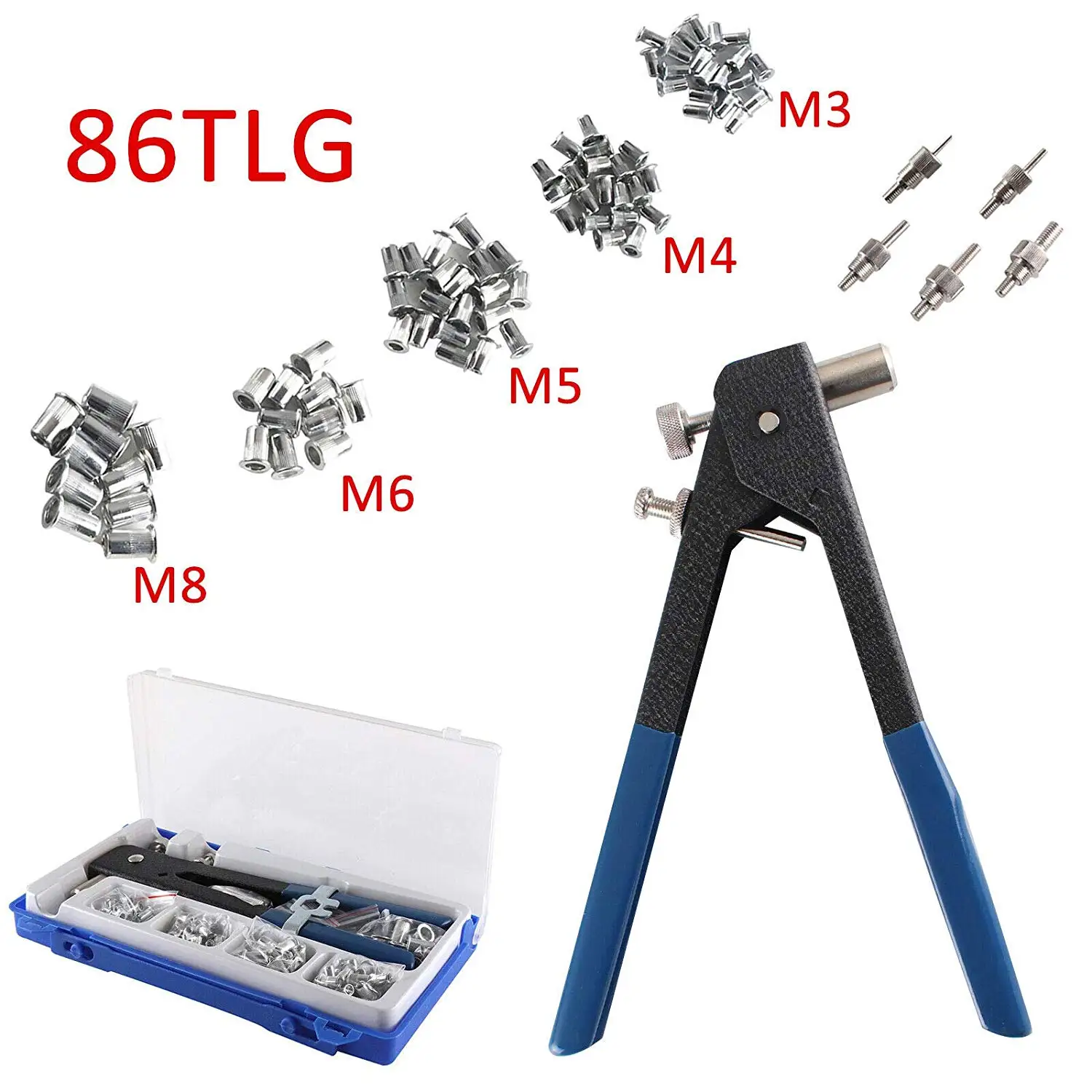 

86pcs Nut Rivet Tool M3-M8 Rivet Gun Insert Tool Riveter Rivnut Nutsert Riveting Kit Nut Rivet Tools Dropshipping New