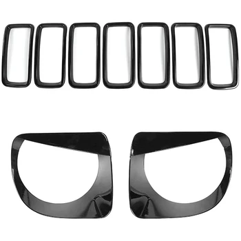 

for Jeep Renegade 2019 2020 Front Grille Inserts Headlight Bezels Covers Kit, ABS Black 9 Pcs