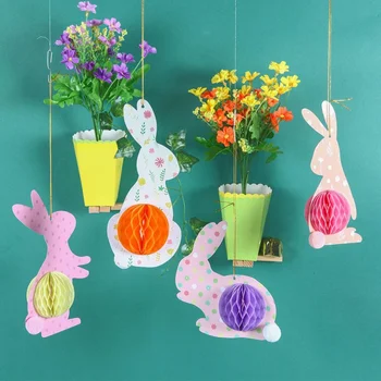 

4pcs Easter Honeycomb Rabbits Set Hanging Easter Decorations Kids Birthday Baby Shower Decoration Wedding Party Supplies