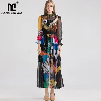 

Women's Runway Dresses O Neck Long Sleeves Printed Fashion Casual Designer Autumn Dresses