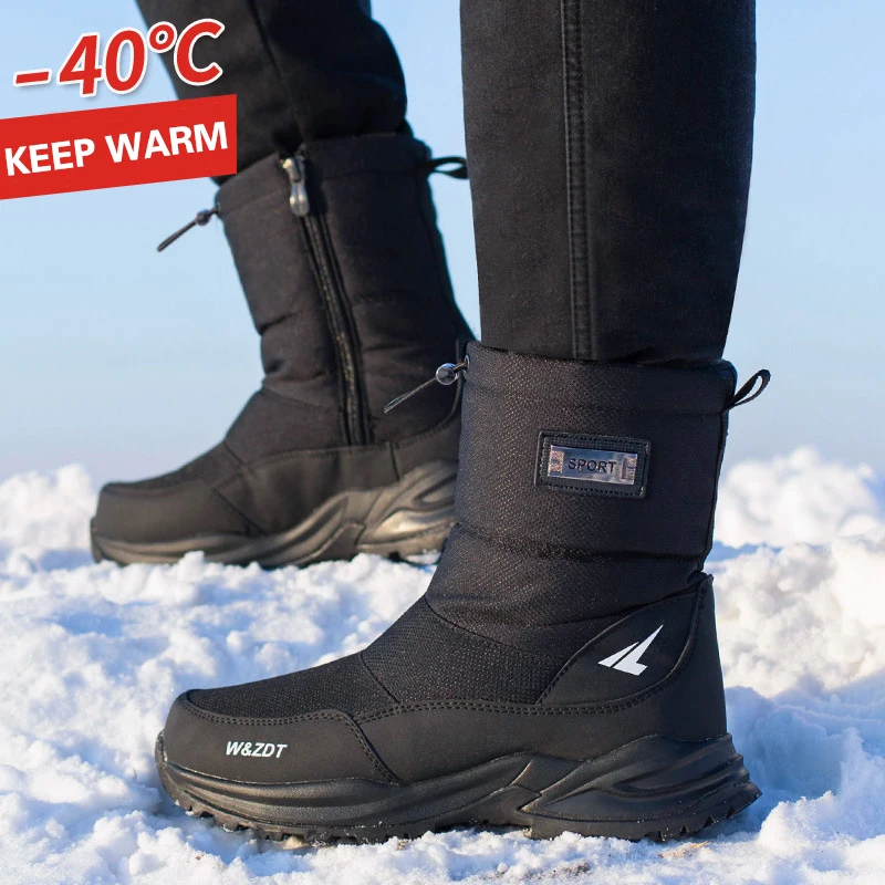 Men Boots 2020 Winter Shoes Men Snow Boots Waterproof Non slip Thick Fur Winter Boot For  40 Degrees zip Platform Boots Ssize 40