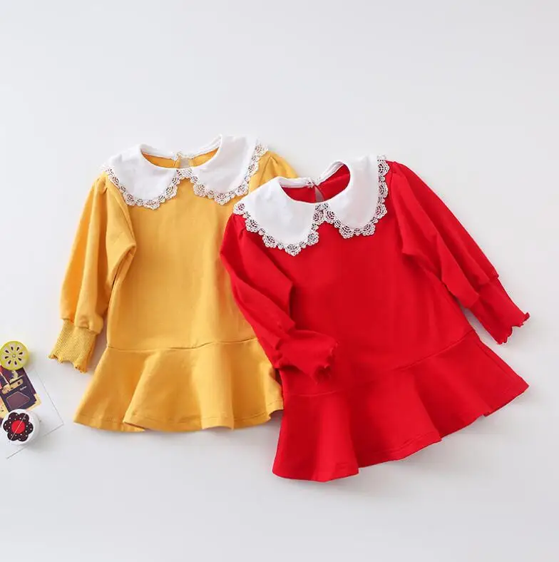 Korea style girls patchwork dress fashion autumn cotton girls dresses 1-6 years HW997