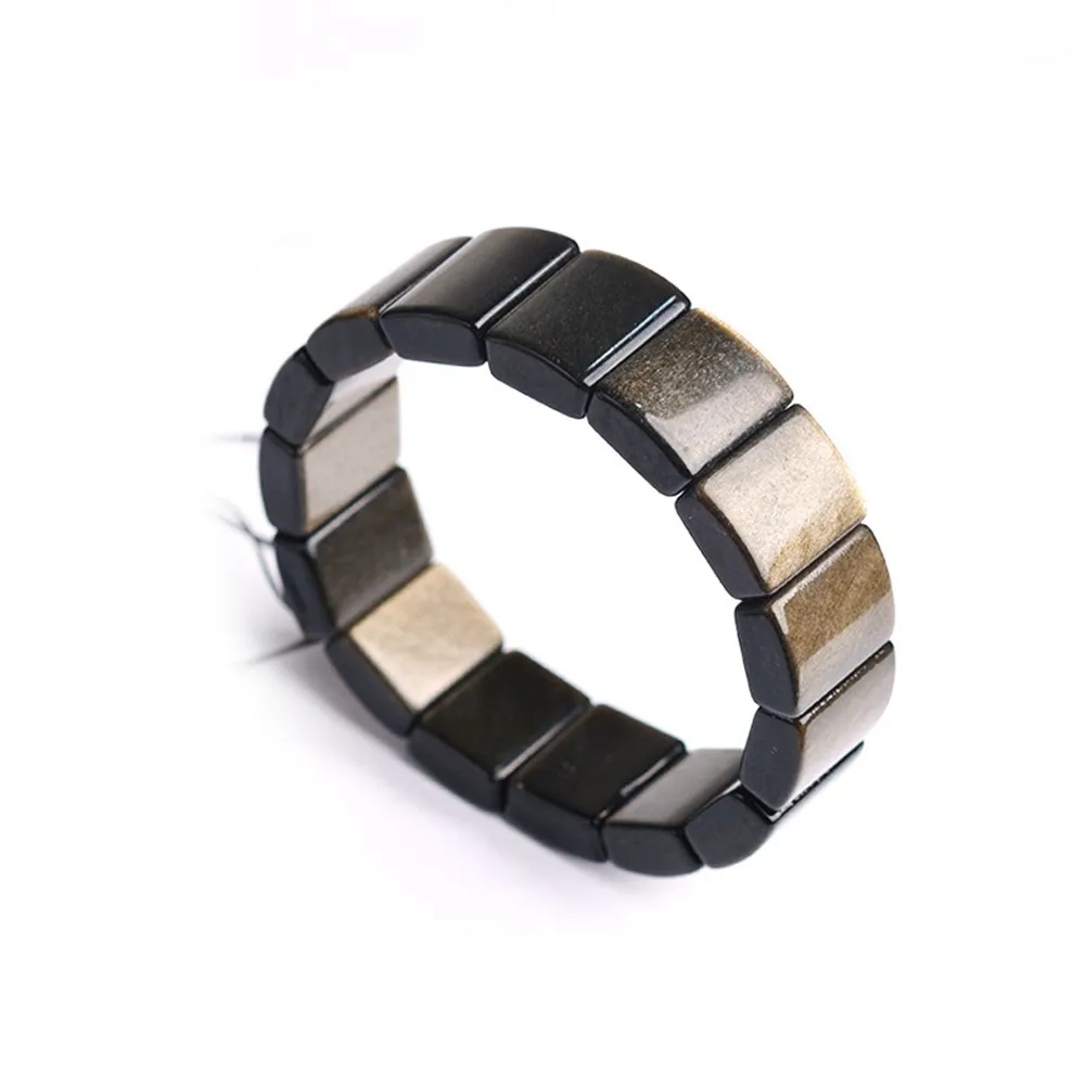 

Top Natural Gold Obsidian Bracelet For Women Man Lady Crysyal 19x14.5mm Rectangle Beads Stretch Best Gift Fashion Jewelry AAAAA