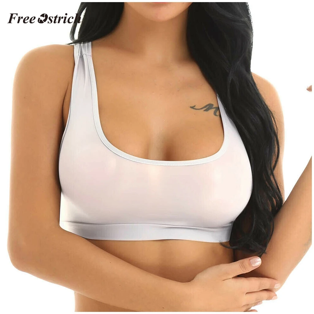 

Free Ostrich Women Fashionable Seamless Underwear Mesh See-Through Bra Stretch Workout Crop Solid Color Vest