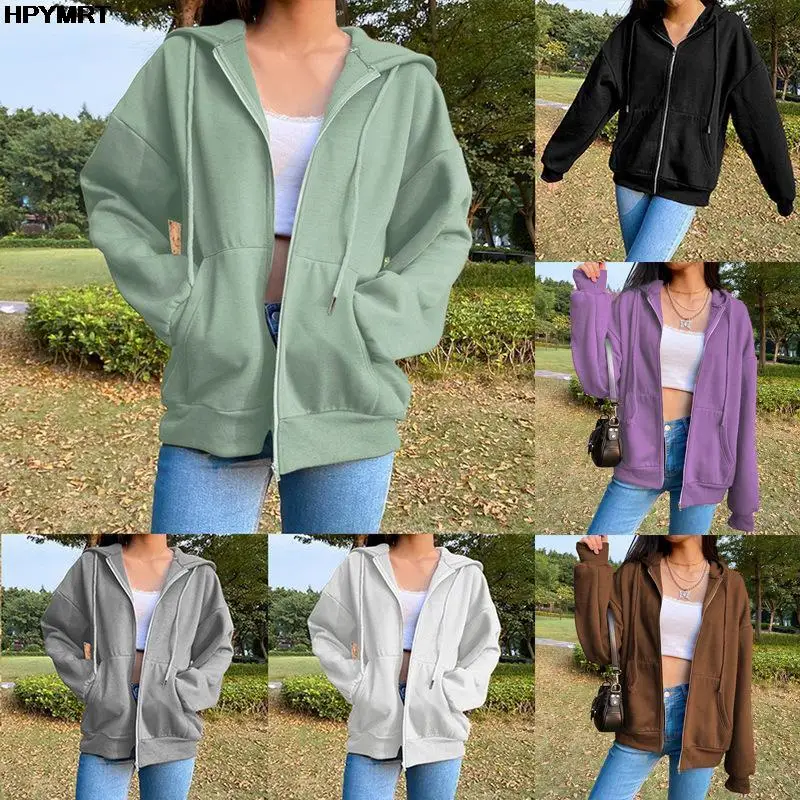 

Solid color hooded sweatshirt 2021 Autumn Winter Zip Up hipster Hoodie Hoodies Women Grunge Jacket Streetwear Clothes Female
