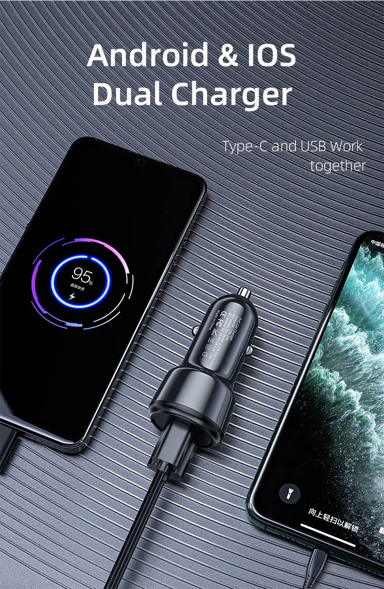 RUEEXBOW PD 20W QC3.0 USB Fast Car Charger Type-C For iPhone X 11 13 12 Xiaomi Huawei Quick 3.0 Charge Moible Phone apple fast car charger