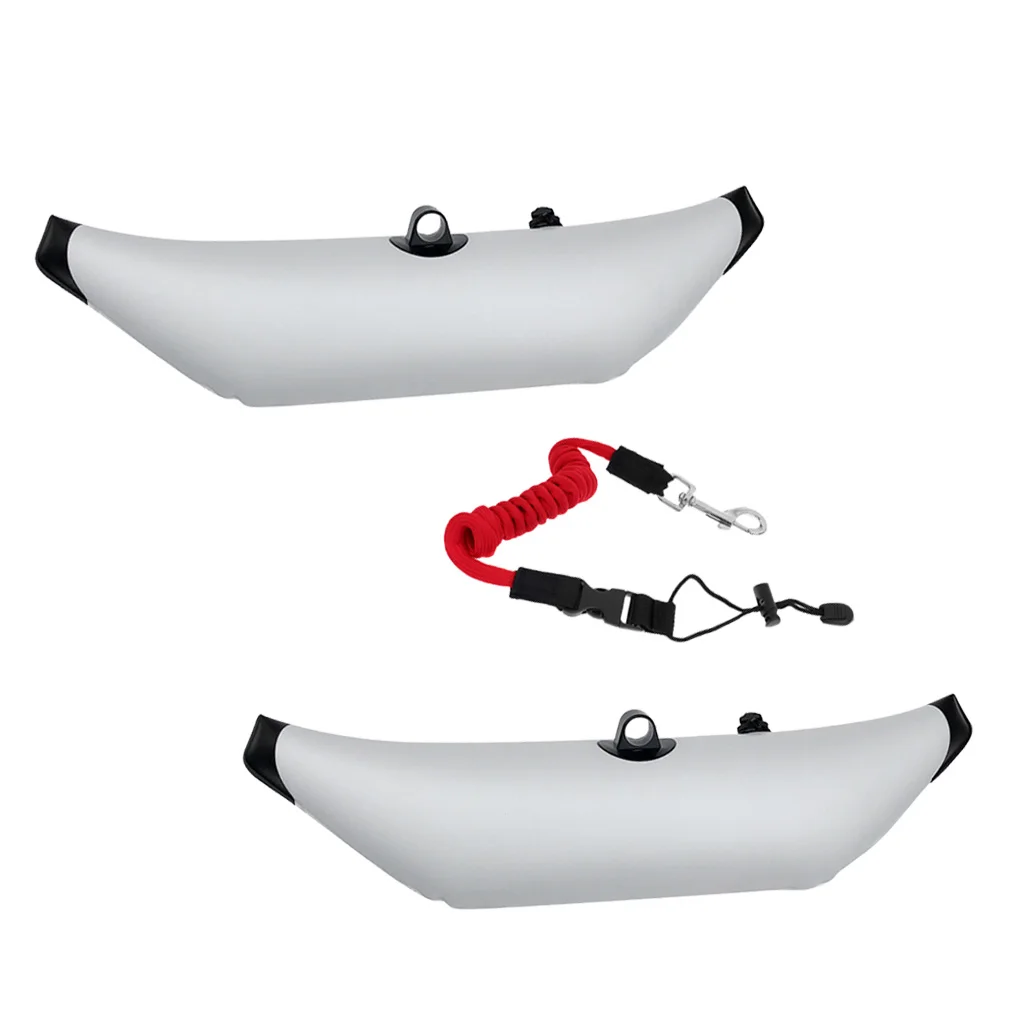 1 Pair White PVC Inflatable Outrigger Stabilizer + Elastic Paddle Leash for Kayak Fishing Standing SUP Beginners 