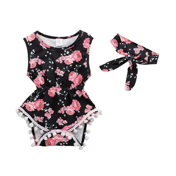 

Newborn Toddler Baby Girl Clothes Romper Bodysuit+Headband Sunsuit Outfit Set