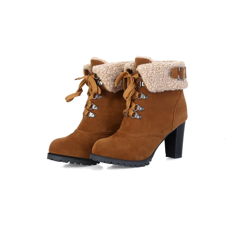 ASUMER/ г. Большой размер 44, женские ботильоны зимние ботинки из флока с круглым носком модельные туфли на высоком каблуке со шнуровкой женские Вечерние и свадебные туфли