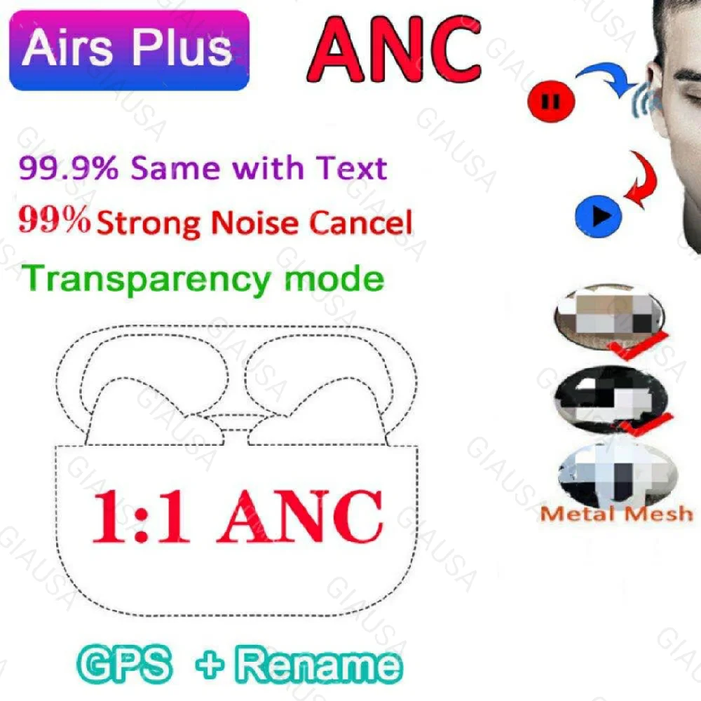Bluetooth-гарнитура Air Plus TWS 1:1 с текстом и активным шумоподавлением прозрачный режим