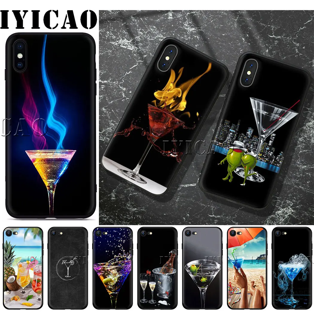 IYICAO коктейльный мягкий силиконовый телефон для iPhone X XS XR Max 6 6s 7 8 Plus 5 5S SE 10 11 pro