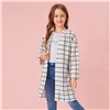 SHEIN Kiddie White Plaid Print Girls Open Front Long Coat Kids Clothes Autumn Long Sleeve Casual Coats For Children