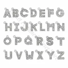 1pc A-Z 15mm x 15mm argent clair strass accrocher lettres collier pendentif Fit collier pour animaux de compagnie chaîne femmes fabrication de bijoux(China)