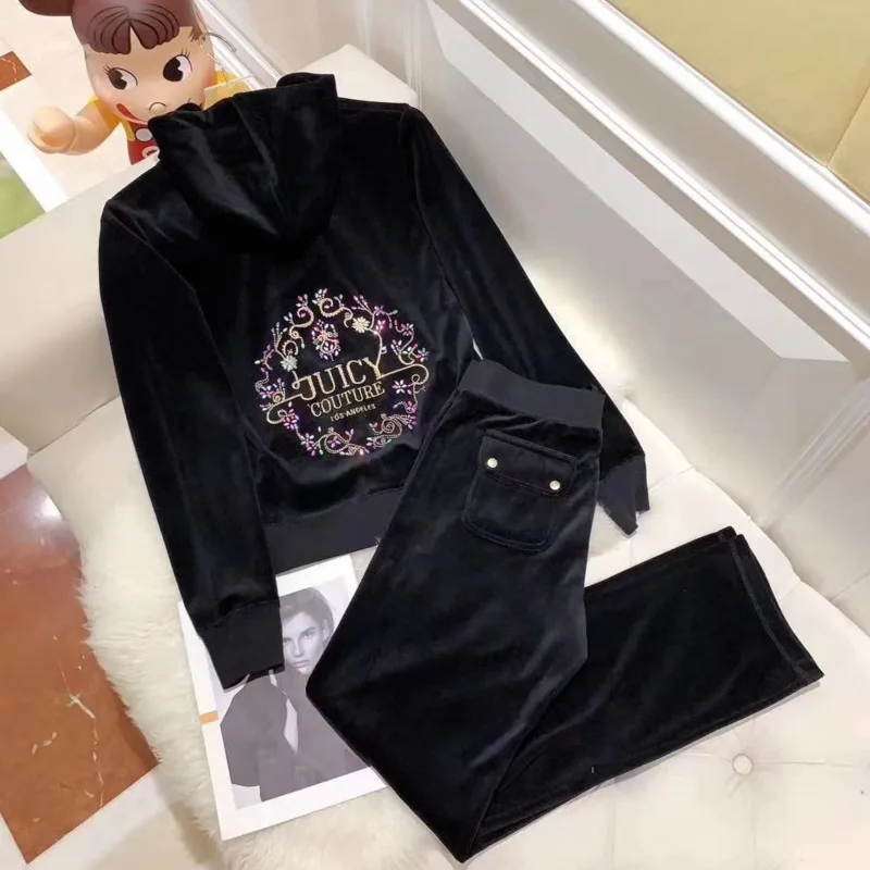 YICIYA 2022 Juicy Velvet Sportswear Casual Velour Pants Hoodie Women's Two Piece Suit Tracksuit Women Crop Top Trousers Suits |