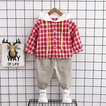 

New Children Spring Autumn Cotton Clothes Baby Boys plaid Shirt hoodies Pants 2Pcs/sets Infant Kids Fashion Toddler Tracksuits