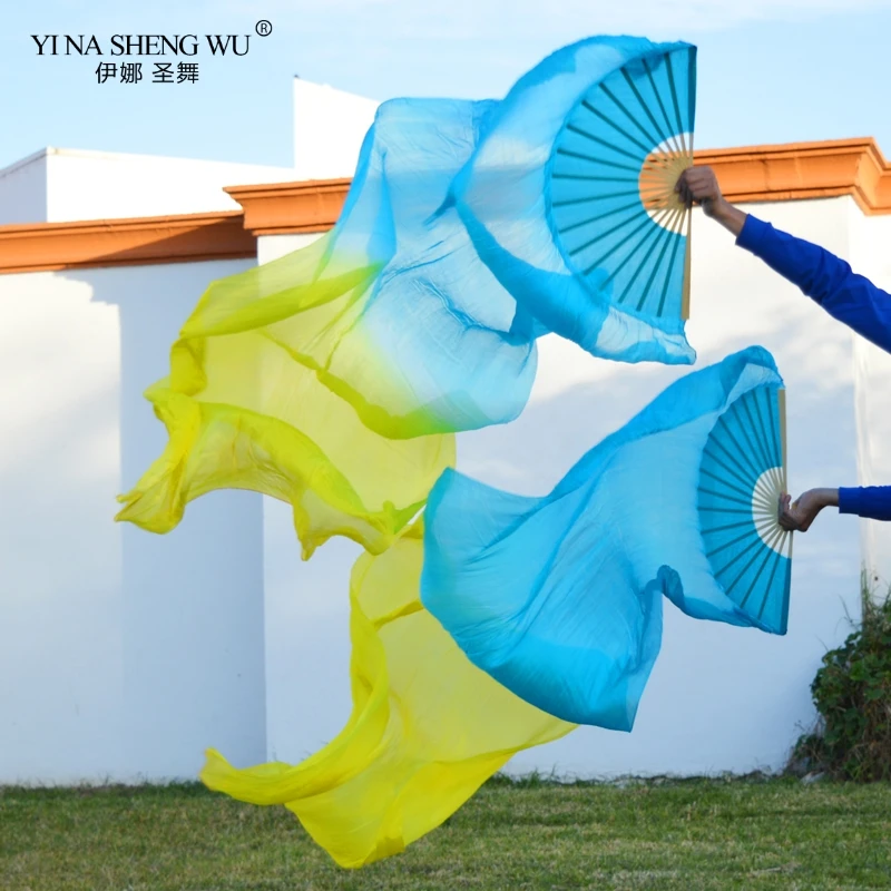 

100% /Imitation Silk Dance Costume Fans 1Pair Handmade Dyed Unisex Silk Belly Dance Fans Dance Chinese Long Veil Fans 180x90