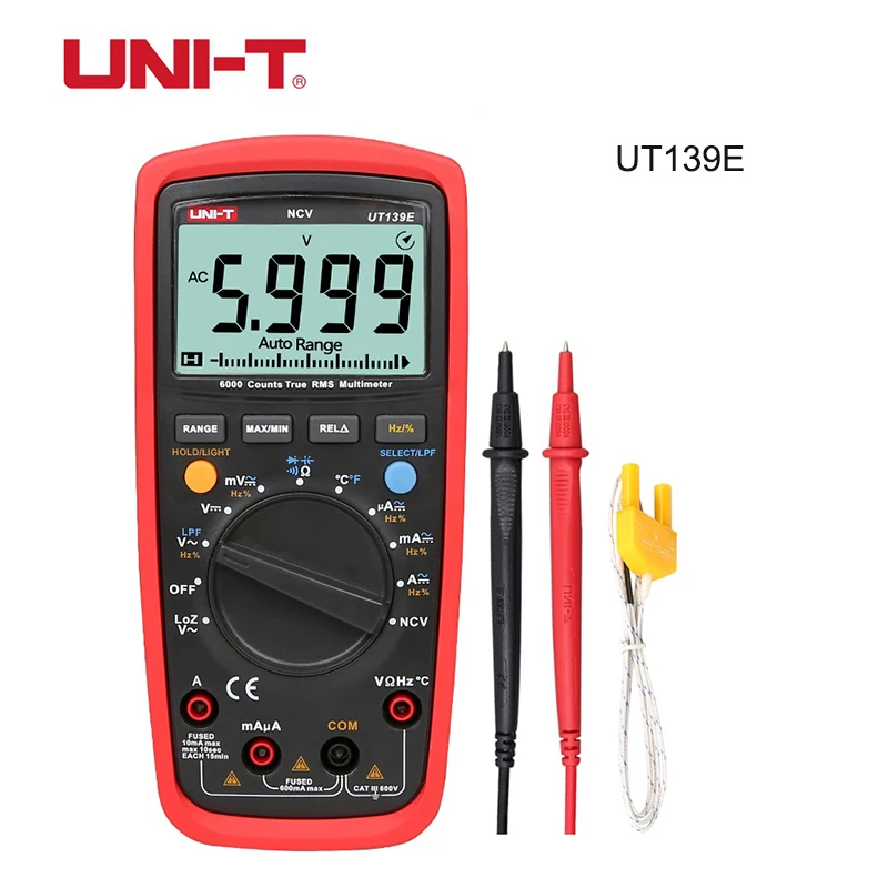 UNI-T UT139E True RMS цифровой мультиметр DC/AC 1000 в Автоматический диапазон Температурный Зонд LPF фильтр пропуска LoZ низкое сопротивление входные инструменты