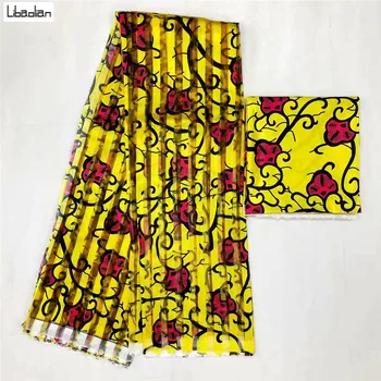 

high-class yellow silk fabric Digital print silk satin fabric with organza African wax design for sewing ! 4-2yards/pcs M910-10