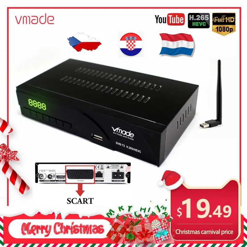 Vmade DVB T2 K6 scart цифровая наземная ТВ-приставка Full HD 1080p поддержка H.265/HEVC HDMI звук DVB T2 ТВ-приёмник тюнер+ USB wifi