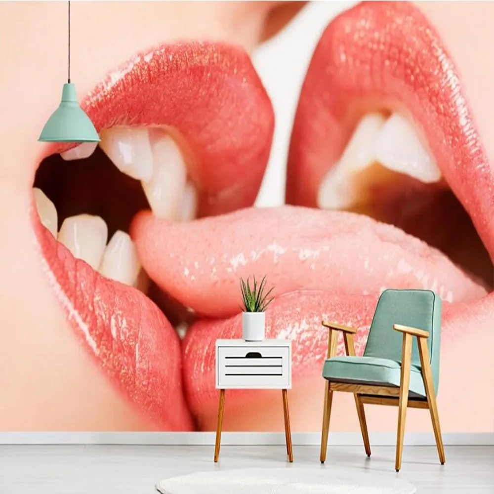 

Большие Настенные обои Milofi на заказ, 3d современные модные сексуальные красные губы, поцелуй языка, гостиной, спальни, фон для украшения стен